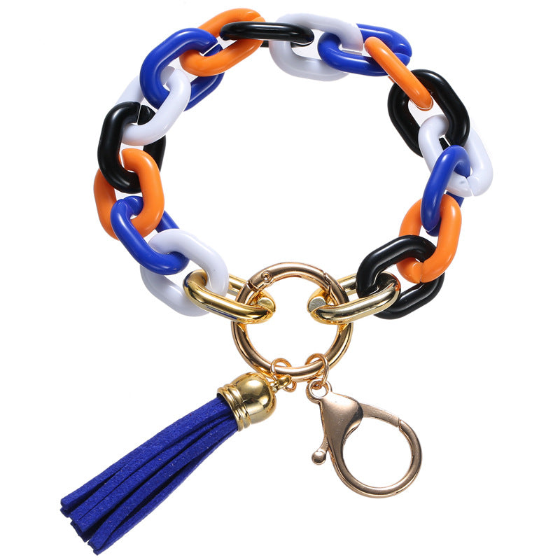 Wholesale Acrylic Chain PU Tassel Bracelet Keychain